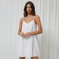 100% Cotton Summer New White Color V Neck Simple Comfortable Suspender Nightdress Ladies' Short Length Home Clothes