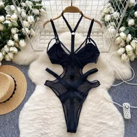 Hotsweet Hollow Out Off Waist Elegant Sleeveless Vintage See Through Mesh Straps Top Bodysuits Beach High Street Sexy Jumpsuit