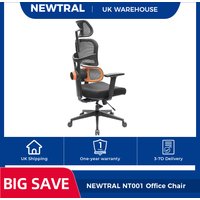 NEWTRAL NT001 Ergonomic Office Chair without Footrest, Fully Adaptive Lumbar Support & 4D Armrest, Computer Task Chair UK Plug
