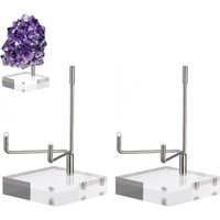Set of 2 Adjustable Metal Display Stands with Acrylic Bases, for Showcasing for Geodes Minerals, Agate Crystals,Crystal Rock