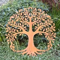 Vintage Rustic Tree of Life Metal Wall Art Heavy-Duty Iron Construction Circular Tree Design with Roots for Bedroom Garden Decor