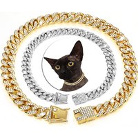 Luxury Cuban Link Cat Necklace Gold Chain Collar for Cats, Kitten Puppy Luxury Rhinestone Jewelry Wedding Prom Accessories