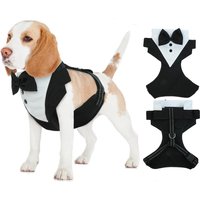 Dog Tuxedo Harness Engagement Birthday Valentines Wedding Costume Adjustable Bow Tie Pet Vest Harness for Small Medium Dogs