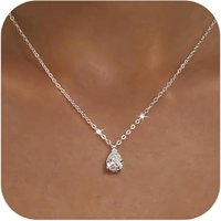 Gold Necklace for Women 14K Gold Plated Dainty Pendant Chain Necklace CZ Teardrop Bow Charm Trendy Jewelry Gift Diamond Necklac