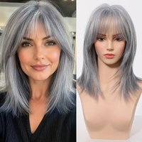 Full Head Synthetic High-Temperature Fiber Wig for Women - Loose, Natural Dark Gray, Slightly Wavy Cross-Border Wig