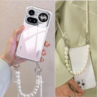 For Nothing Phone 4a Pro Crossbody Necklace Pearl Chain Lanyard Shockproof Soft Silicone Case for Nothing Phone (4a) Pro Cover