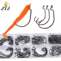 JYJ #5/0 #1/0 #1 ...#8 high carbon steel Super Slide Offset Hook Worm Hook Texas Rig Drop Shot Stainless Steel EWG Worm Fishhook