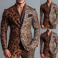 Fashion 2 Pieces For Men Suits Leopard Jacket Tuxedos Formal Party Blazer Sets Single Breasted Business Causal Customized