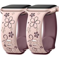 Band For Apple Watch Strap 44mm 42mm 40mm 41/45/46 Silicone Engraved Flower Correa Wrist Belt Bracelet Series 11 10 9 8 7 SE 6 5
