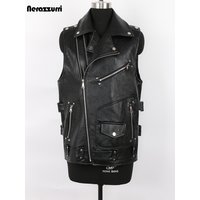 Mauroicardi Autumn Black Motorcycle Pu Leather Vest Men Zipper Pockets Plus Size Faux Leather Biker Sleeveless Jacket 4xl 5xl