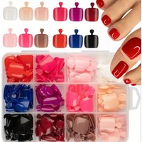 96/288Pcs Solid Color Press On Toenails 12-Colors Short Square Full Cover Fake Toe Nails Wearable False Toenail Tips Manicure TD