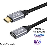Type-C 3.1 Gen 2 Male to Female Extension Cable 5A 100W USB C Extender Data Line 25/50/100/150/200/300cm