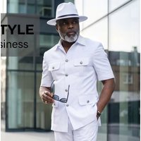African style white single-breasted suit short sleeves trousers men's business suit groom wedding suit jacket suit party sui