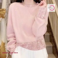 French rhinestones sparkling sweater T-shirt women's autumn and winter new elegant temperament age-reducing commuter sweater
