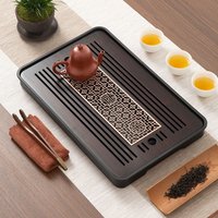 Dual Purpose Bamboo Tea Tray with Drain Quick Drainage Water Storage Filter Tea Serving Tray Removable Rectangle