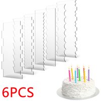 6Pcs Cake Scraper Set Acrylic Cake Smoother Scraper Cake Stripes Edge Contour Comb with 11 Patterns Cake Decorating Baking Tool
