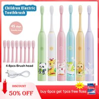 Children's Electric Toothbrush Color Cartoon Kids With Replacement Heads Soft Hair Cleaning Brush Rechargeable Sonic Toothbrush