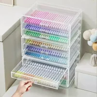 Large Capacity Transparent Acrylic Marker Pen Holder Colored Pencil Case Organizer Storage Box for Kids Painting School Supplies