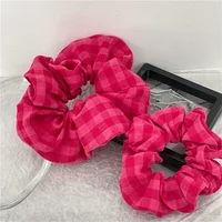 Pink Plaid Pleated Intestine Ring Hair Ring Size Version Temperament Fabric Head Flower Ponytail Hair Rope Korean Version New