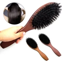 Natural Boar Bristle Hairbrush Massage Comb Anti-static Scalp Paddle Brush Beech Wooden Handle
