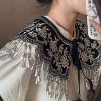 Women Shirts Detachable Fake Collar Lady Embroidery Tassel False Collar Vintage Chinese Antique Cheongsam Hanfu Shoulder Wraps