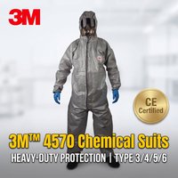 3M 4570 Protective Coverall Grey Chemical Resistant Suit Type 3/4/5/6 Nuclear Biological HAZMAT Suiting with Hood for Heavy Duty