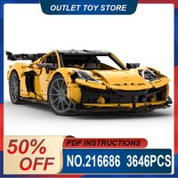 New MOC- 216686 Yello Technical Super Sprots Car Model Building Blocks Brick DIY Toys Assembly Birthday Gifts For Kids