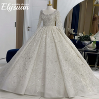 Customized Luxury Ivory Long Sleeve Wedding Dresses Arabiac Dubai Crystal Beaded Bridal Puffy Princess Ball Dresses