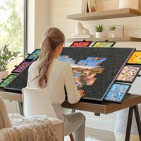 1000pcs Puzzle Board with 6 Sliding Drawers Durable Puzzle Organizer Large Capacity for Kids Educational Puzzle Foldable Storage