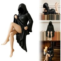 Black Robe Gothic Black Robe Queen Figure PLA Gothic Style Bookshelf Sculpture Sitting Pose Handmade Desktop Ornaments