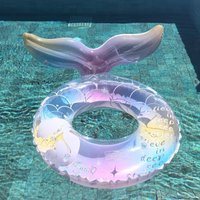 Transparent Mermaid Tail Pool Float Inflatable Crystal Clear Donut Swim Ring for Adults Kids Teens Summer Beach Water Park Party
