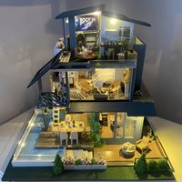 DIY Open-Concept Villa Mini House Kit, Laser-Cut Wooden Puzzle with LED Light, Handmade Model, Perfect Christmas Gift