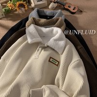 CGC Harajuku Corduroy Polo Neck Sweatshirt Warm Plush Lambswool Hoodies Women Casual Pullovers Outerwears Autumn Winter Clothes
