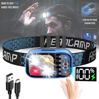 Rechargeable Fishing LED Headlamp With Sensors and Battery Indicator Super Bright Camping Light Using XPG+COB Lamp Beads