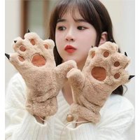 AliExpress NONE Cute Bear Claw Animal Plush Gloves for Women's Winter Thick Cartoon Full Finger Anti Loss Warm Gloves Soft Hair Student Gloves
