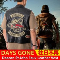 Jeu Daysgone Cosplay veste Days Gone Deacon St. John Faux cuir noir gilet Cosplay Costumes PU broderie gilet pour homme