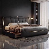 Luxury King Size Bed Double Frame Wooden Beauty Leather Safe Sleeping Bed European Design Letto Matrimoniale Trendy Furniture