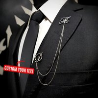 Custom Men'S Suit Jacket Name Chain Brooch Custom Chain Letter Lapel Pin Personalized Business Style Groomsman Brooch Men'S Gift