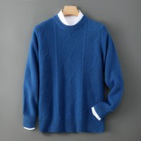 2025 Winter Men's Round Neck Jacquard 100% Pure Wool Sweater European Goods Heavy Industry Wool Base Business Casual Sweater