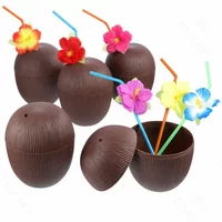 1PC Tropical Pineapple Coconut Drinking Cup Juice Cups Straw Luau Flamingo Birthday Beach Pool Party Hawaiian Decoration LIYI