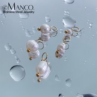 EManco 5PCS Fashion Freshwater Pearl Charms Stainless Steel Gold Plated Accessories DIY Necklace Bracelet Earrings Jewelry