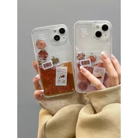 American Style Coffee Ice Icons Liquid Case for iPhone 16 Pro 15 Max 14 Icon Phone Cases Clear Shockproof Cover Fundas Hull Capa