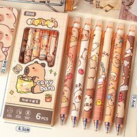 6pcs Cartoon Capybara Erasable Blue Gel Pen Office Signature Neutral Pen Student Stationery School Supplies Wholesale Gift
