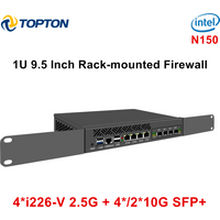 Topton 1U 9.5 Inch Rack mounted Firewall Mini PC Intel N150 Quad Core 4*/2*10G SFP 4*2.5G LAN i226-V Network Security Server