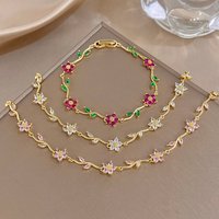 Exquisite Stackable Stainless Steel Bracelets for Women Elegant Shiny Rhinestone Leaves Flower Charm Bracelet Lady Jewelry Gift
