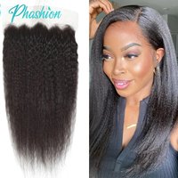 Phashion 13x6 13x4 Kinky Straight Lace Frontal Only Pre Plucked Transparent Yaki Real HD Lace 100% Remy Human Hair For Women image 3