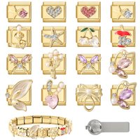 Y2K Zircon Butterfly Heart Flower Cherry Italian Charm Links Fit 9mm Stainless Steel Bracelet Women DIY Making Gift Wholesale