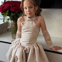 Mouzhetee A-Line Simple O-Neck Sleeveless Satin Flower Girl Dresses Shiny Girls Birthday Dresses Customized 2026