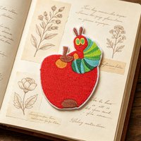 1PC Red Apple Caterpillar Embroidered Patch Iron On Cartoon Cute Adhesive Badge DIY Gift For Clothes Cap Bag Jacket Trucker Hat