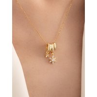 ANENJERY 316L Stainless Steel Circular Flower Star Zircon Pearl Pendant Necklace For Women Delicate Romantic Luxury Jewelry Gift